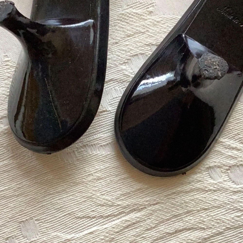 LOUIS VUITTON Black Fabric & Black Patent Mules